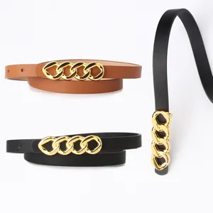 Ceinture Fine pour Femme en Cuir PU Avec Boucle de Chaîne en Alliage Sangle de Taille Décorative Minimaliste pour Robes Bureau
