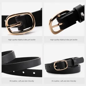 Ceinture femme noire en cuir avec boucle ovale dorée pour jeans et robes chic
