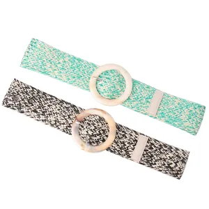 Cinture intrecciate elastiche bohémien con fibbie rotonde decorative in resina marmorizzata