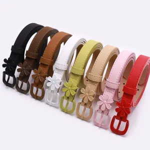Women's thin PU leather belt set with colorful floral buckles in eight assorted colors