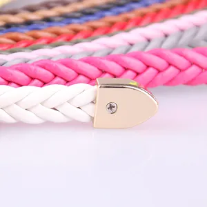 Braided PU leather waist belt for women in multiple colors with gold metal buckle detail