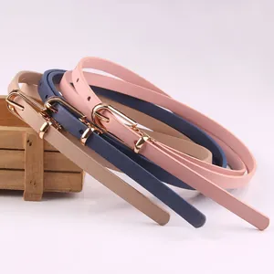 Fines ceintures en cuir PU pour femmes en rose, bleu marine et marron avec boucles d'or
