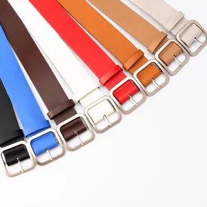 Ceintures vintage pour femmes en cuir PU avec boucle carrée argentée en 8 couleurs