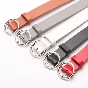Women Minimalist Round Buckle PU Leather Belt Fashion Casual Solid Color Adjustable Waist Belt With Alloy Buckle Clothing Accessory