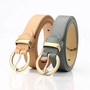 Women Minimalist PU Leather Belt Vintage Gold Round Buckle Adjustable Casual Fashion Waist Accessory For Dress Jeans