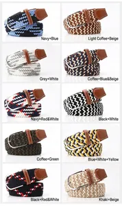 Collection of stretch woven canvas belts with alloy pin buckles in ten varied colors