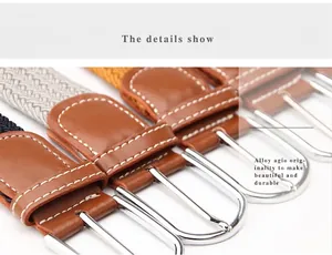 Detail of high-density alloy buckle and elastic woven fabric on colorful belts