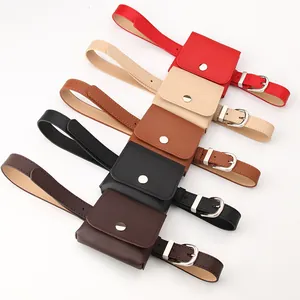 Women Fashion Waist Bag Belt Set Detachable Mini Square Pouch Adjustable Faux Leather Pant Belt For Jeans Dresses All-match