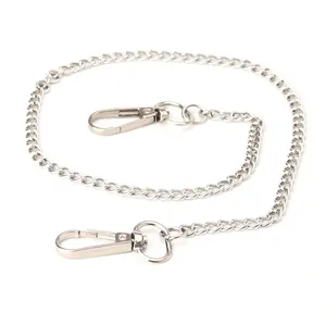 Silver punk style metal trouser chain with double lobster clasps for belts and wallets