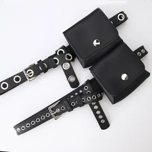 Damen PU Leder Gürtel Mit Abnehmbarer Mini Gürteltasche Punk Hip Hop Stil Dekorativer Streetwear Ketten Gürtel Für Damen