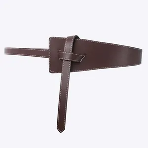 Women Wide Belt Faux Leather Knotted Corset Waistband Contrast Stitching Elegant Fashion Decorative Cinch Belt For Dress Coat Ladies