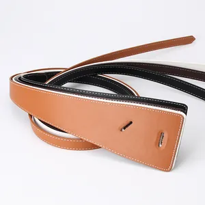 Set of minimalist knotted leather belts for women with contrast white stitching details
