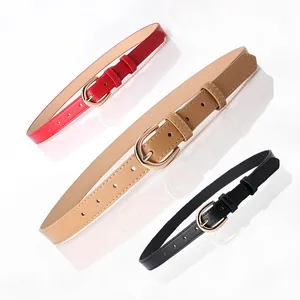 Women Fashion PU Leather Thin Belt With Gold Alloy Pin Buckle Simple Casual Decorative Waist Belt For Jeans Dress