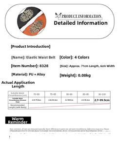 Size chart showing width 6cm and length 71cm for vintage elastic waist belt for dresses