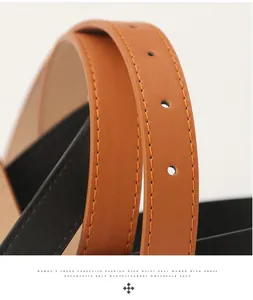Détails des ceintures en cuir noir et marron pour femmes avec surpiqûres oranges