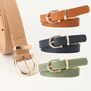 Ceinture Fine en Cuir PU pour Femme Avec Boucle en Fer à Cheval Dorée Sangle de Taille Réglable pour Jean Robe Accessoire Décontracté Polyvalent Élégant Chic