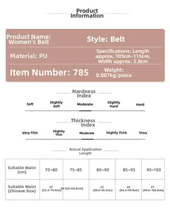 Tabella taglie per cintura da donna in pelle PU con larghezza 2,8 cm e lunghezze