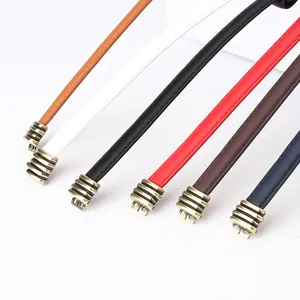 Set of slim adjustable fashion waist belts for women in six colors with metallic tips