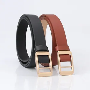 Women Fashion PU Leather Belt Minimalist Alloy Smooth Buckle Skinny Waist Strap For Jeans Suit Trousers Elegant Korean Style Decor Accessories