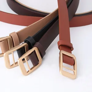 Women's slim fashion leather belts with gold pin buckles in four assorted colors