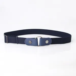 Ceinture élastique bleu marine sans boucle pour femme avec anneau en métal et réglable