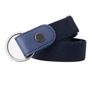 Ceinture élastique invisible pour femme bleu marine avec boucle ronde en métal argenté