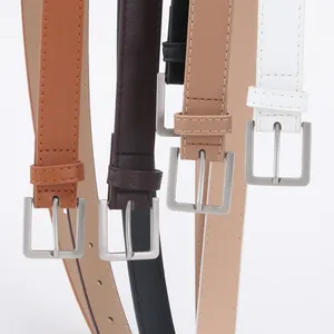 Minimalistischer Damen-Ledergürtel in Karamell, Braun, Schwarz, Rosa und Weiß mit Schnalle