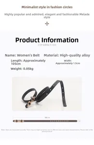 Detail view of a 1.5cm wide thin black PU leather belt with golden alloy chain buckle