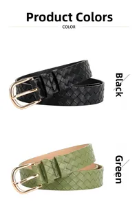 Détails de ceintures en similicuir tressé noir et vert avec boucles dorées en métal