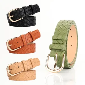 Ceinture Tressée en Similicuir pour Femmes Avec Boucle à Ardillon en Alliage Doré Sangle de Taille Minimaliste et Polyvalente