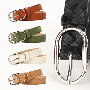 Women's Fashion PU Leather Woven Belt With Alloy Pin Buckle Retro Intrecciato Weave Waist Strap For Dresses Jeans Lady Gift