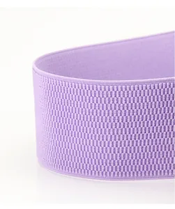 Close-up of light purple elastic belt fabric with refined checkered weave pattern