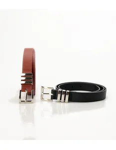 Classic black and brown leather belts with polished silver square buckles and triple loops