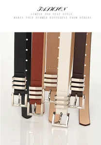 Classic women's thin leather belts set featuring five colors with square metal buckles