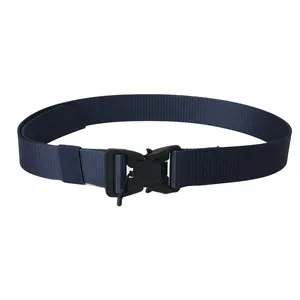 Men's tactical nylon belt with quick-release buckle and navy blue braided texture