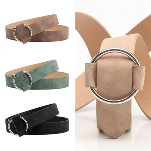 Women Vintage PU Leather Belt With Round Metal Buckle Casual Fashion Matte Waist Belt For Dresses Coats Sweater