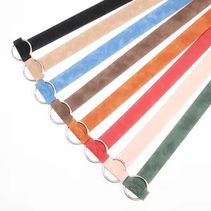 Minimalist vintage matte PU leather belts for women with round silver buckles in eight colors