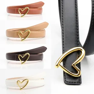 Ceinture femme en cuir PU avec boucle coeur en cinq couleurs et coutures renforcées