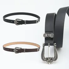 Détails de ceintures vintage western avec boucles argentées gravées en noir et marron