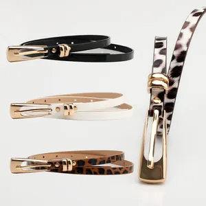 Ceinture Mince pour Femme Imprimé Léopard Taille en Similicuir Minimaliste Avec Boucle à Ardillon en Alliage