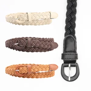 Ceintures tressées en corde de cire pour femmes avec boucles en similicuir en quatre tons