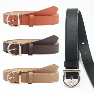 Women Minimalist Faux Leather Belt With Alloy D-Shape Buckle Vintage Casual Waistband For Jeans Dress Pants