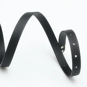 Vintage black leather belt for women with lychee texture and silver screw details