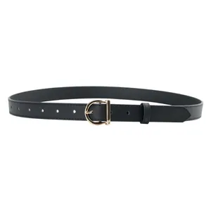 Vintage gold buckle black faux leather belt for women's jeans and dresses stylish accessory