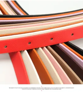 Vue détaillée de fines ceintures colorées en similicuir avec boucles ovales en métal