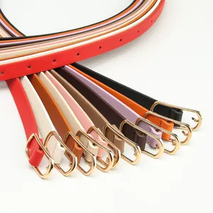 Ceinture fine en cuir PU pour femme avec boucle ovale dorée en 10 couleurs