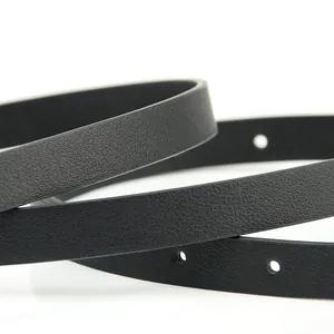Ceinture fine en cuir PU noir pour femme avec texture litchi et boucle ovale élégante