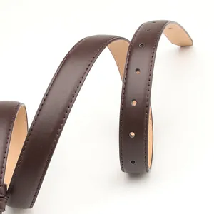 Cinturón minimalista de cuero PU marrón oscuro para mujer con costuras finas en bordes