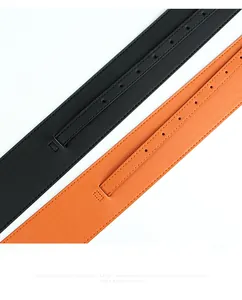 Detailed view of the fine stitching and dual color leather texture on stylish wide belts
