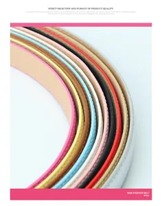 Detail of colorful slim fashion belts with precision stitching and vibrant hues